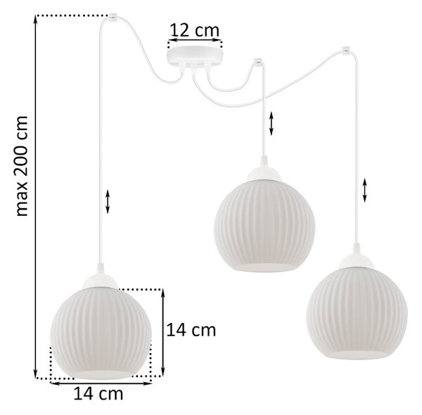 Závesné svietidlo Riffle Round Spider, 3x biele sklenené tienidlo, w