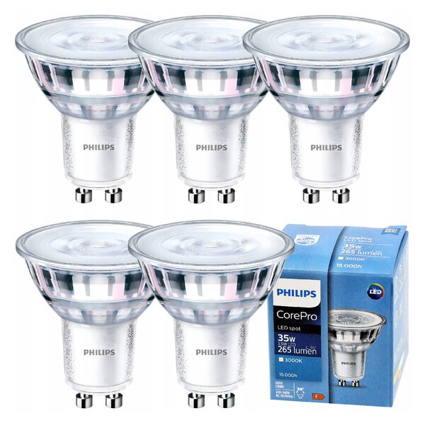 5x LED žiarovka PHILIPS GU10 3,5W 265lm 36° 3000k eyecomfort corepro