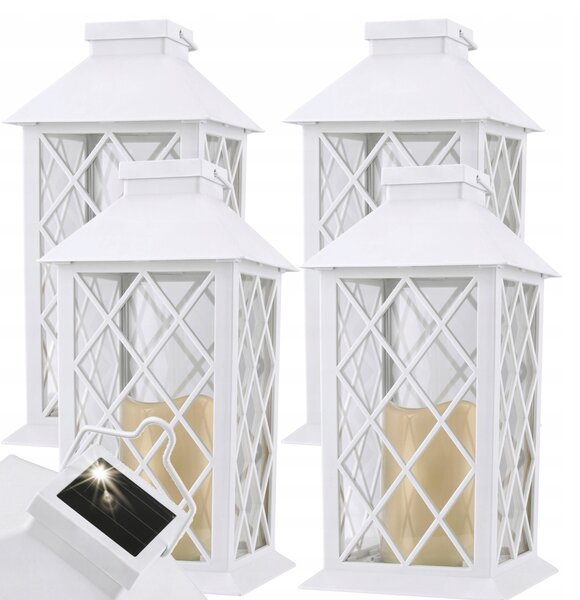 BERGE 4x Záhradný LED solárny lampáš, lampáš, sviečka, biely 2V 300MHA