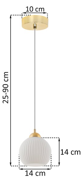 Závesné svietidlo Riffle Round, 1x biele sklenené tienidlo, g