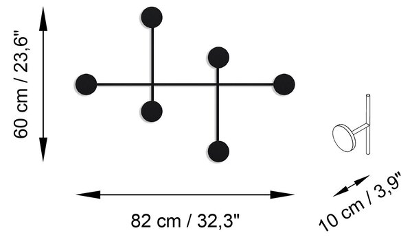 Wallity Nástenný kovový vešiak Dama 82 cm čierny