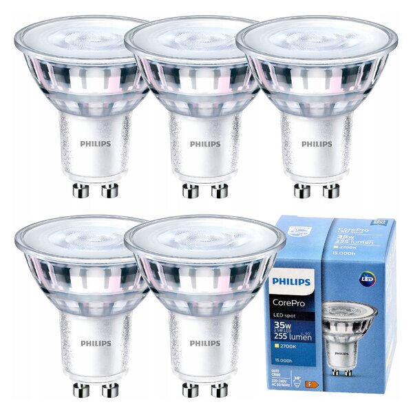 5x LED žiarovka PHILIPS GU10 3,5W 255lm 36° 2700k eyecomfort corepro