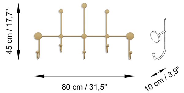 Wallity Nástenný kovový vešiak Iyon 80 cm zlatý