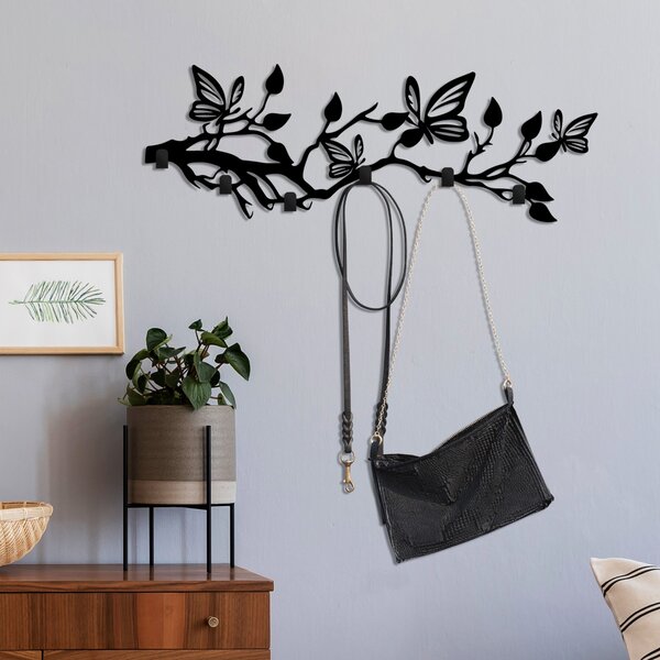 Wallity Nástenný kovový vešiak Motýľ 60 cm čierny