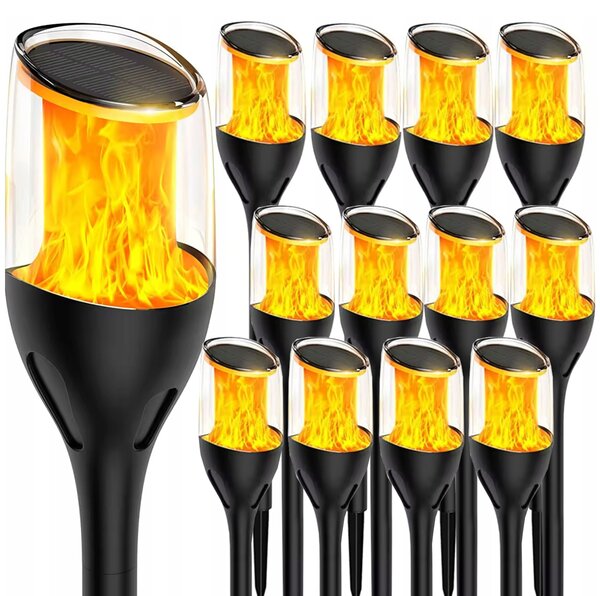 BERGE 12x Solárna LED lampášová tyčinka s plameňom 65 cm, silný PREMIUM