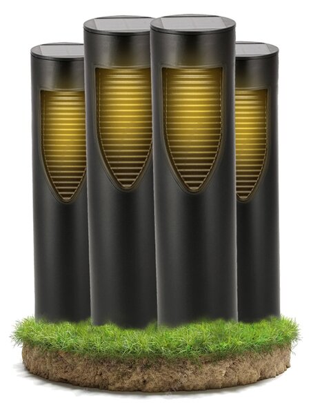 BERGE 4x solárna záhradná lampa, vodotesná, so senzorom súmraku, LED stĺpik