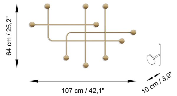 Wallity Nástenný kovový vešiak Samara 107 cm zlatý
