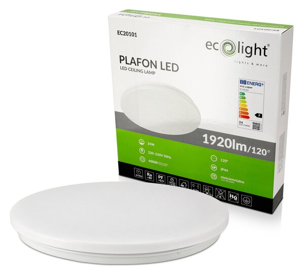 ECOLIGHT LED stropné svietidlo na povrchovú montáž 24W 1920lm IP44 vodeodolné do kúpeľne