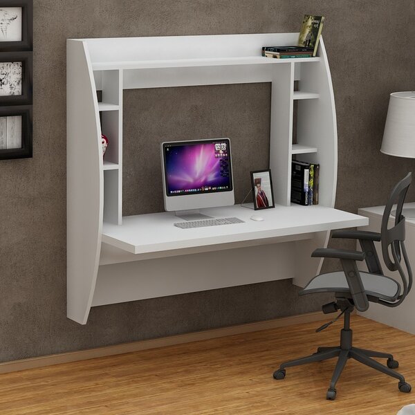 Kalune Design Nástenný písací stôl Buglem so vstavaným regálom biely