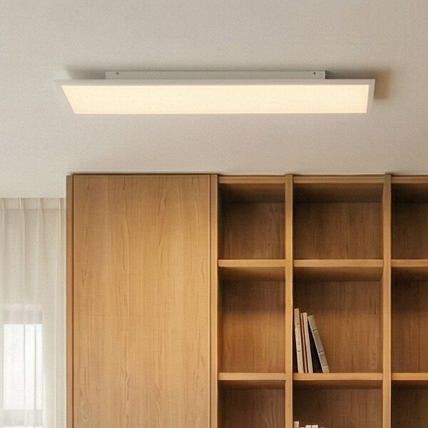 Arcchio LED panel Arthur, 120 x 30 cm, strieborný, 4000 K, Biela / opálová, Obývacia izba / jedáleň, Plast, Moderný, Stropné svetlo