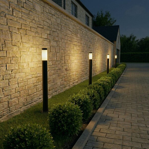 Stojacia lampa Lindby Statius, antracit/opál, železo, 100 cm, Čierna, kov, Moderný, Osvetlenie príjazdovej cesty