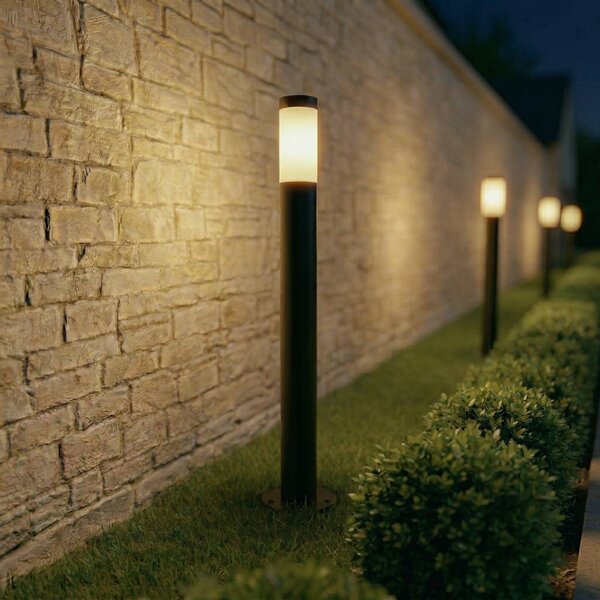Stojacia lampa Lindby Statius, antracit/opál, železo, 100 cm, Čierna, kov, Moderný, Osvetlenie príjazdovej cesty