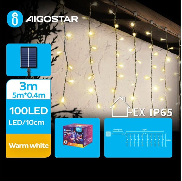 Aigostar - LED Solárny vianočný reťaz 100xLED/8 funkcií 8x0,4m IP65 teplá biela