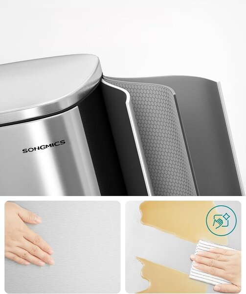 SONGMICS Nerezový odpadkový kôš Doro 50 l strieborný