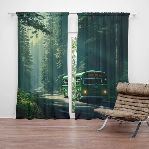 Sablio Záves Zelený autobus v lese: 2ks 140x250cm