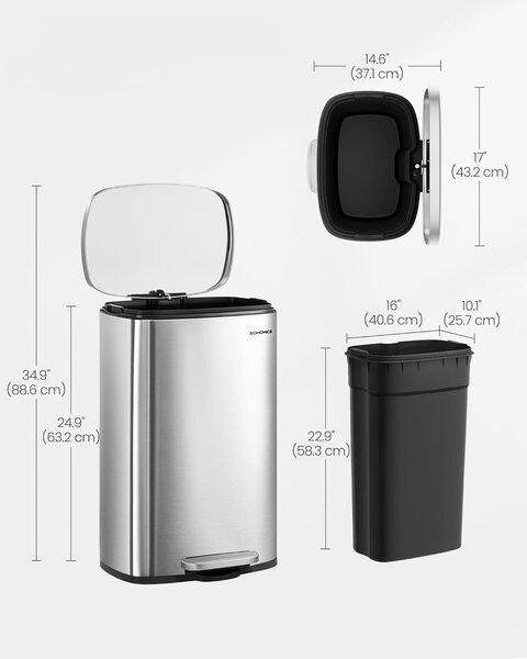 SONGMICS Nerezový odpadkový kôš Doro 50 l strieborný