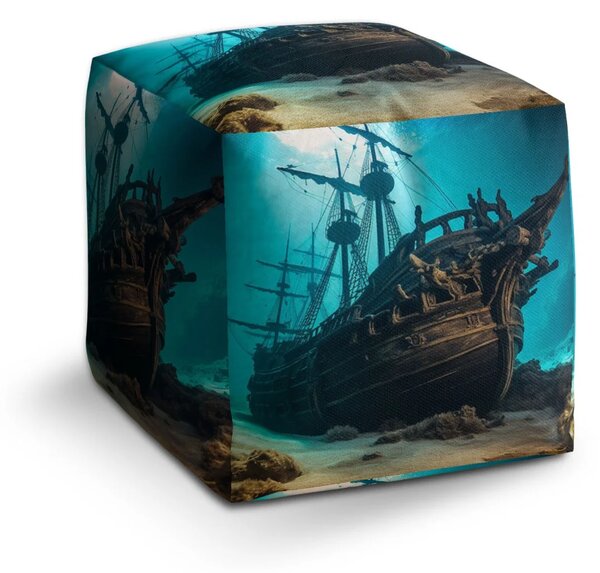 Sablio Taburet Cube Vrak drevenej lode na dne mora - 40x40x40 cm