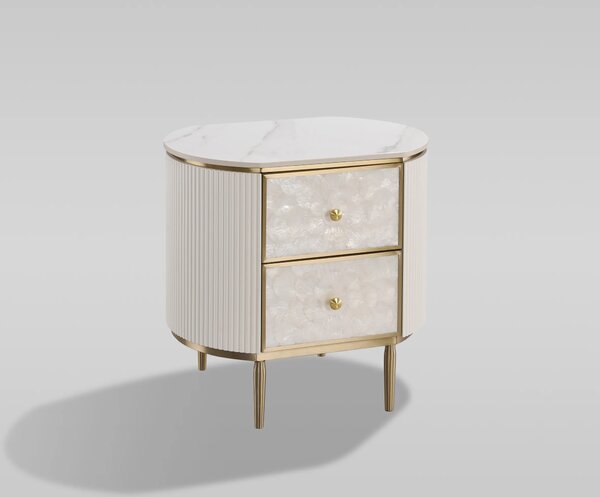 LivinHill Nočný stolík Stilig ST903A 55 cm mramor/zlatý/biely