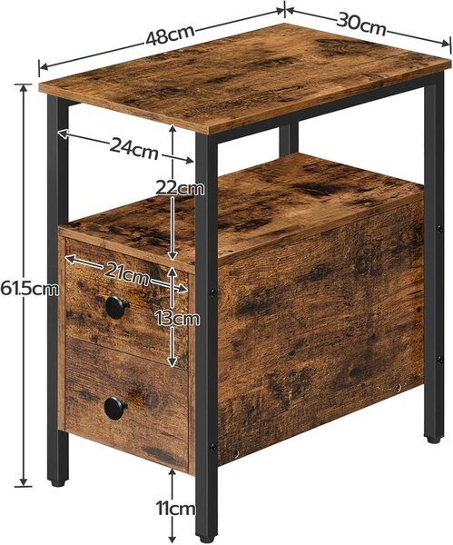 Nočný stolík Vasagle Lejla 30 cm čierny/hnedý