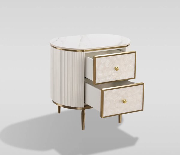 LivinHill Nočný stolík Stilig ST903A 55 cm mramor/zlatý/biely