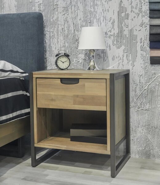 LivinHill Nočný stolík Flow 55 cm z masívu hnedý/grafit