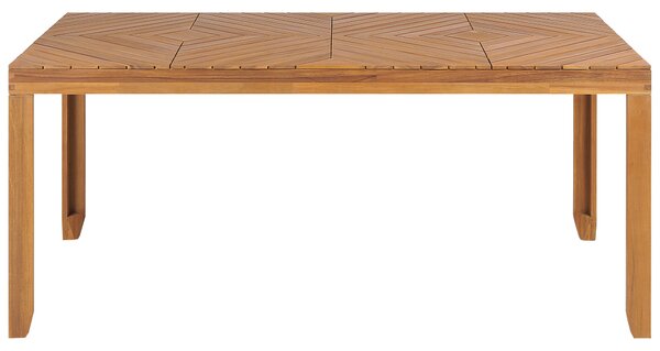 Záhradná jedálenská súprava svetlé akáciové drevo stôl 180 x 90 cm 6 stoličiek s opierkami rúk rustikálny štýl