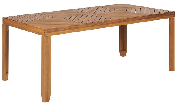 Záhradná jedálenská súprava svetlé akáciové drevo stôl 180 x 90 cm 6 stoličiek s opierkami rúk rustikálny štýl