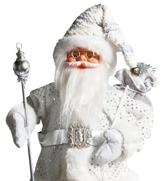 Dekoratívna figúrka strieborná látka syntetický materiál vianočná dekorácia Santa Claus Mikuláš ozdoba