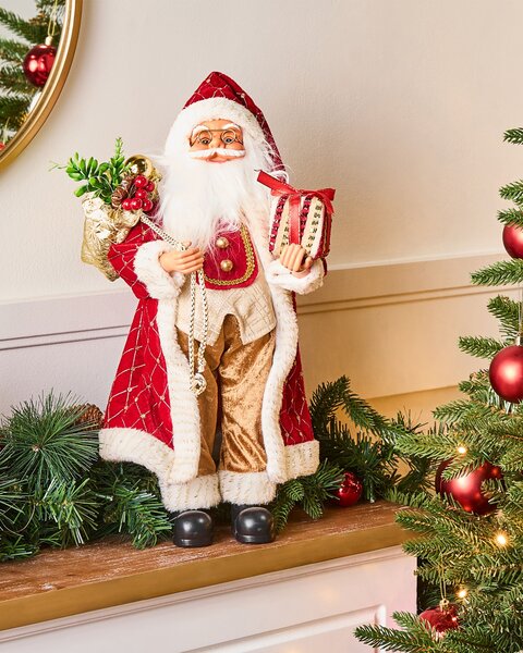 Dekoratívna figúrka červená látka syntetický materiál vianočná dekorácia Santa Claus Mikuláš ozdoba
