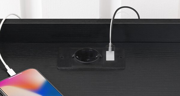 VASAGLE Nočný stolík Silven 38 cm s LED osvetlením a nabíjacou stanicou čierny