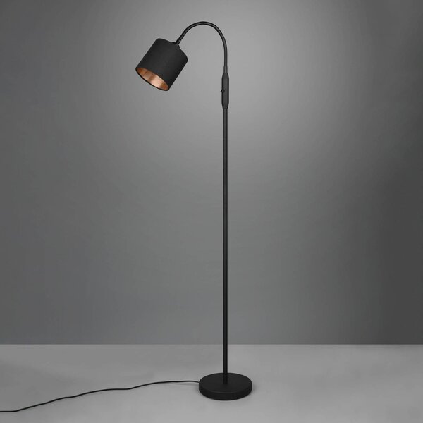Stojacia lampa Tommy, čierna/zlatá, výška 130 cm, kov/látka, Čierna, Obývacia izba / jedáleň, Textil / látka / hodváb, Moderný, Stojaca lampa
