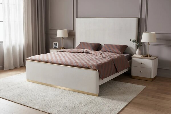 LivinHill Nočný stolík Stilig ST891 55 cm ekokoža béžovosivý/zlatý