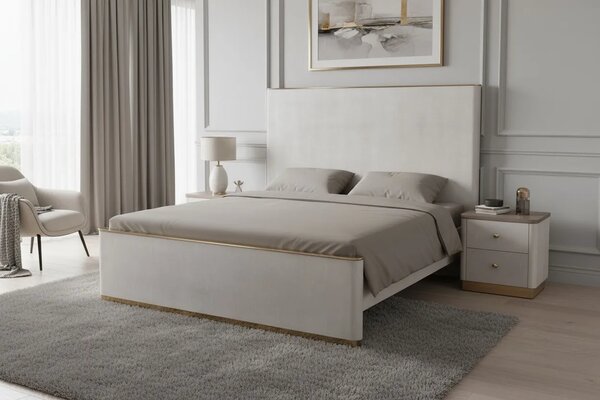 LivinHill Nočný stolík Stilig ST891 55 cm ekokoža béžovosivý/zlatý