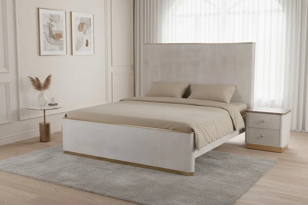 LivinHill Nočný stolík Stilig ST891 55 cm ekokoža béžovosivý/zlatý