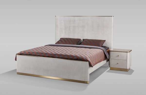 LivinHill Nočný stolík Stilig ST891 55 cm ekokoža béžovosivý/zlatý