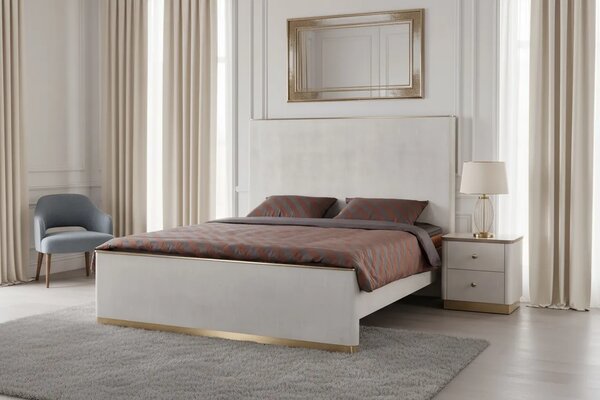 LivinHill Nočný stolík Stilig ST891 55 cm ekokoža béžovosivý/zlatý