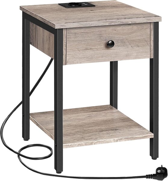 Nočný stolík Vasagle Ferira 40 cm s nabíjacou stanicou čierny/sivý