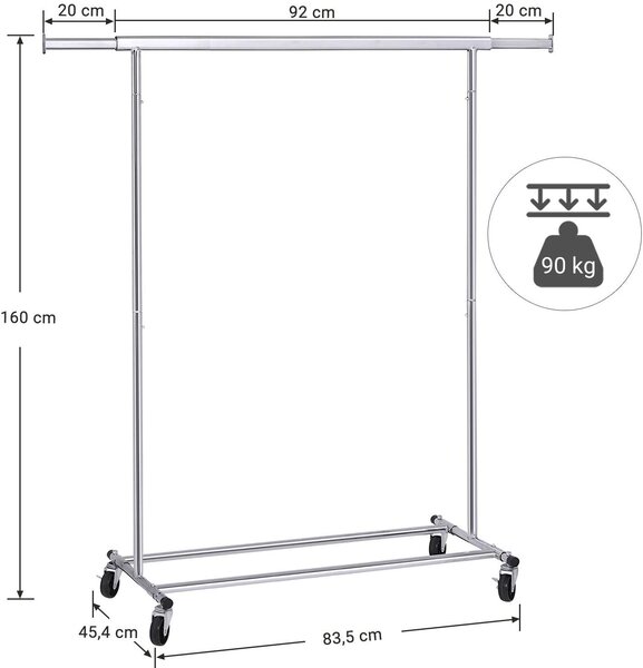 SONGMICS Stojan na šaty pojazdný chrómový 90Kg