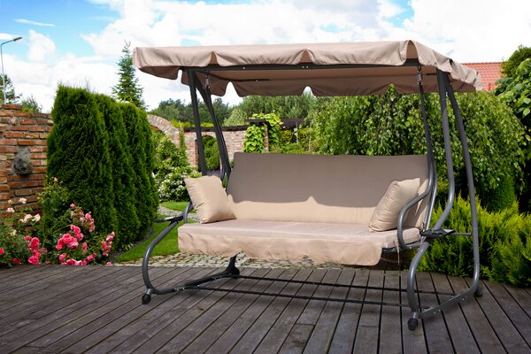 ModernHome Skladacia záhradná hojdačka 2v1, béžové podsedáky