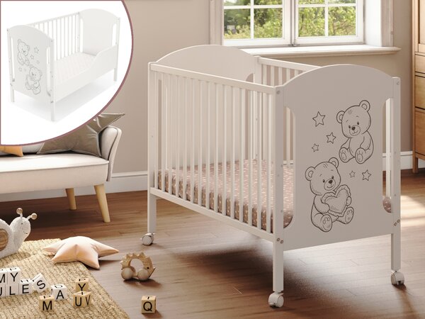Detská postieľka 60x120 Hugo Nest s matracom, zábranou a kolieskami