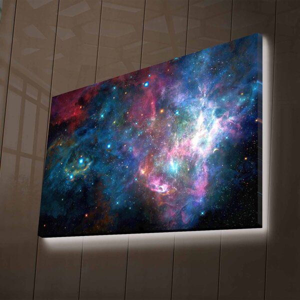 Wallity Obraz s LED osvetlením FAREBNÁ GALAXIA 45 x 70 cm
