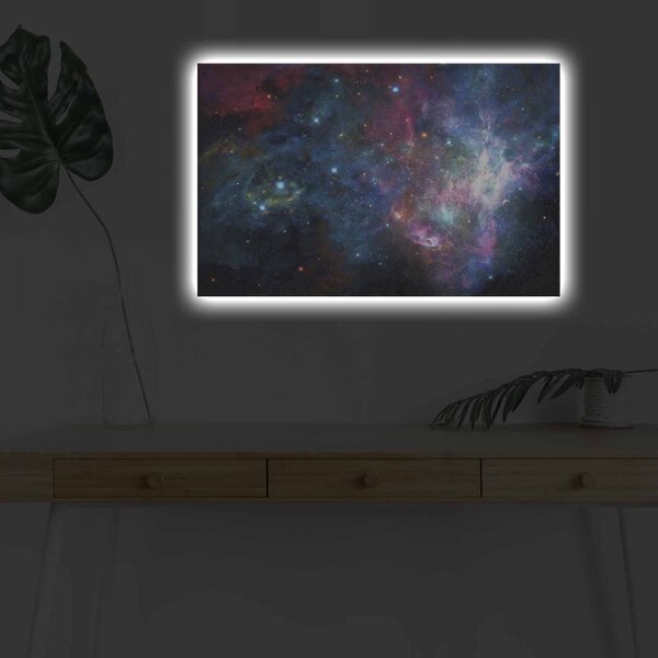 Wallity Obraz s LED osvetlením FAREBNÁ GALAXIA 45 x 70 cm