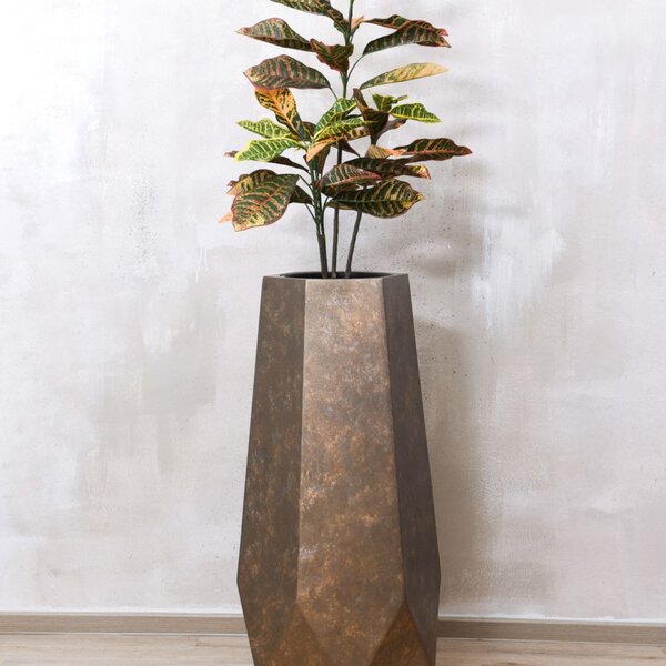 Dizajnový kvetináč HEXAGON, sklolaminát, výška 100 cm, kremenná šedá