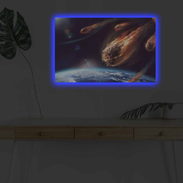 Wallity Obraz s LED osvetlením LETIACI ASTEROID 45 x 70 cm