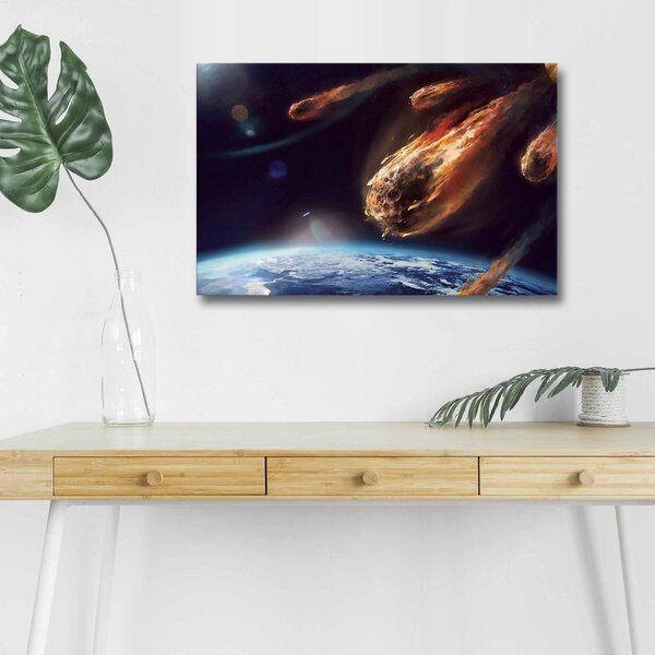Wallity Obraz s LED osvetlením LETIACI ASTEROID 45 x 70 cm