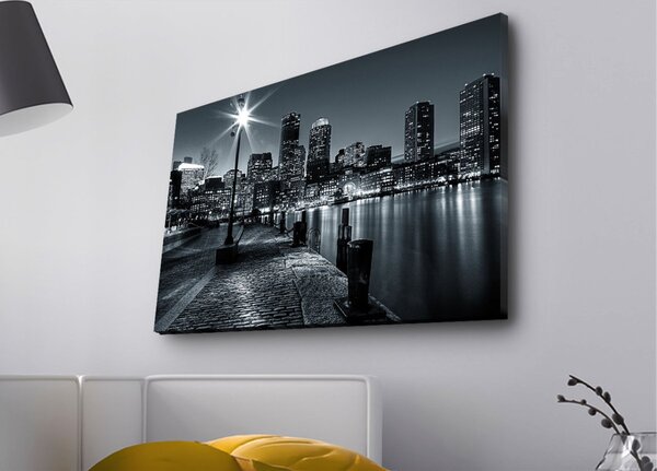 Wallity Obraz s LED osvetlením NOČNÉ MESTO S RIEKOU 45 x 70 cm