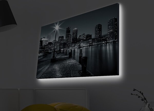 Wallity Obraz s LED osvetlením NOČNÉ MESTO S RIEKOU 45 x 70 cm