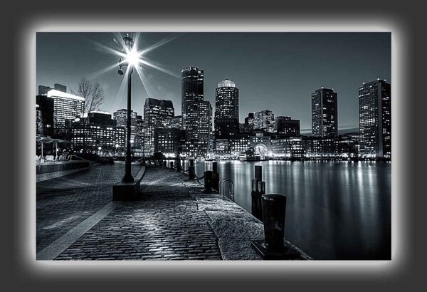 Wallity Obraz s LED osvetlením NOČNÉ MESTO S RIEKOU 45 x 70 cm