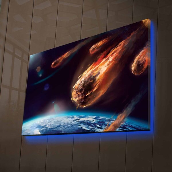 Wallity Obraz s LED osvetlením LETIACI ASTEROID 45 x 70 cm