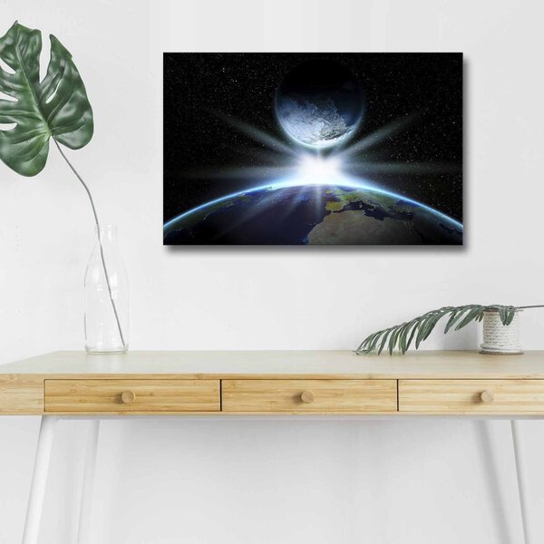 Wallity Obraz s LED osvetlením STRETNUTIE ZEME A MESIACA 45 x 70 cm